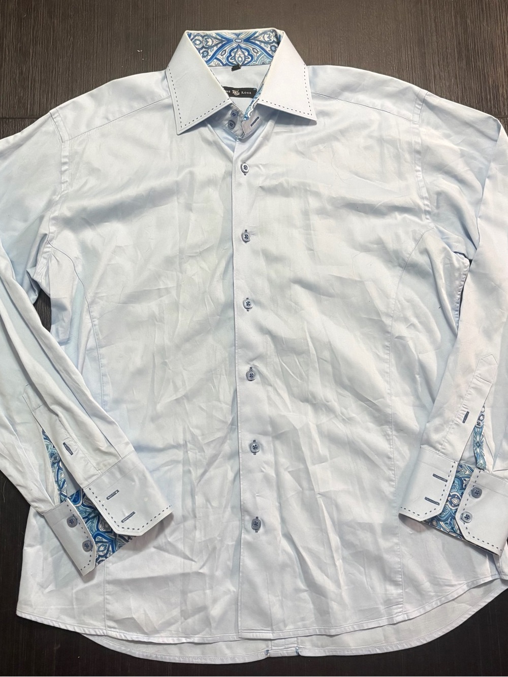 Stone Rose Light Blue Dress Shirt with Paisley Trim